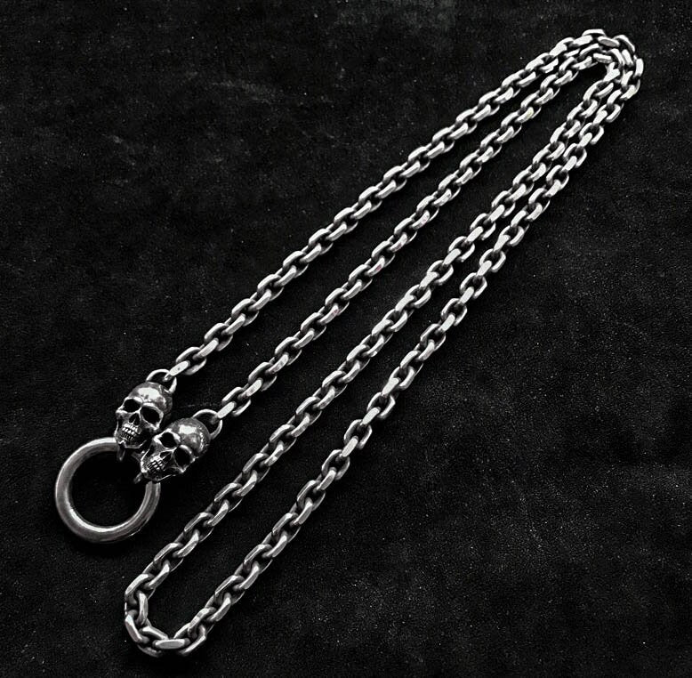 Skull 4mm Necklace Silver Sweater Chain Personality Gothic Necklace Pendant Set Boyfriend Gift Unisex Necklace.