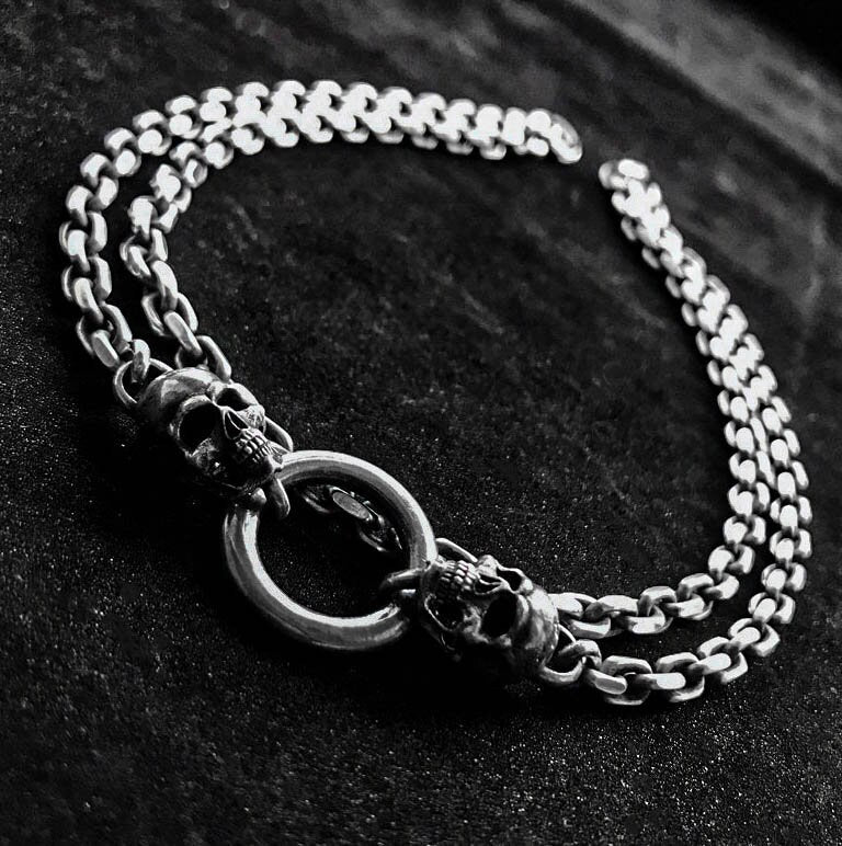 Skull 4mm Necklace Silver Sweater Chain Personality Gothic Necklace Pendant Set Boyfriend Gift Unisex Necklace.