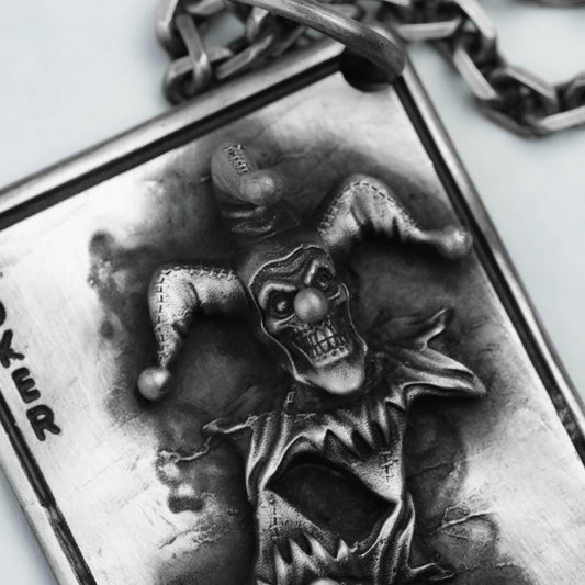 Poker Joker Face 925 Silver Pendant - Royal Card Game Collector's Necklace