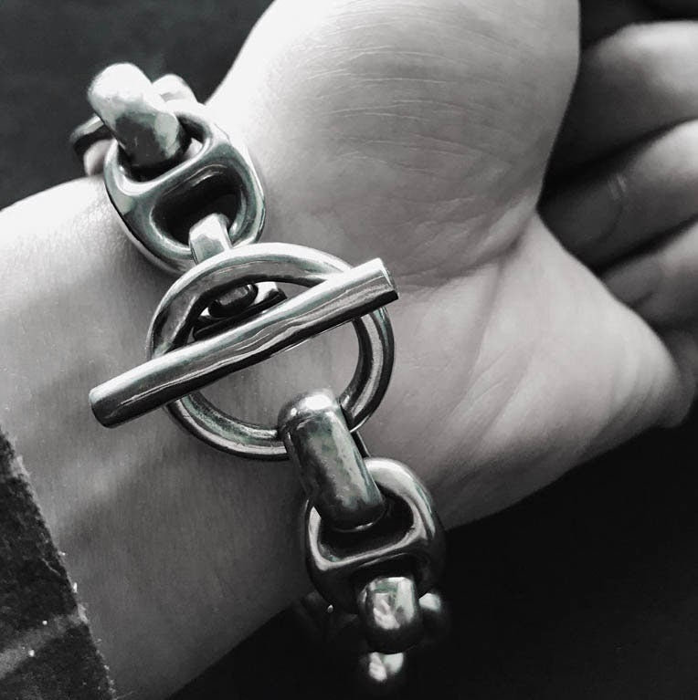 925 Sterling Silver Bracelet - Adjustable Link Bracelet - Handmade Artisan Silver Jewelry - Viking Silver Bracelet - Link Bracelet for Men.
