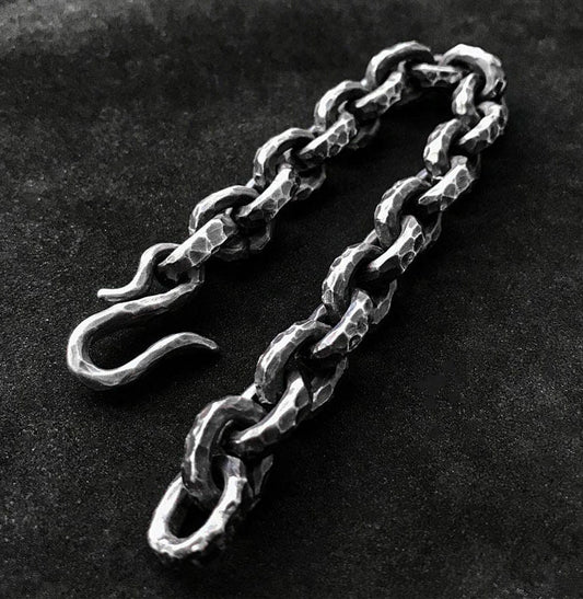 10mm Hammered Textured Silver Bracelet - Men's Cufflink Bracelets - Handmade Artisan Silver Jewelry - Dad's Gift - Oxidized Silver Bracelet.
