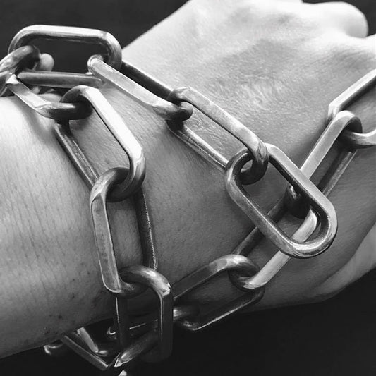 15mm Too Horn Chain - Sterling Silver Solid Cast - Oxidized Vintage Silver Pendant Metal Fashion Men's Necklace 925 Sterling Silver Handmade.