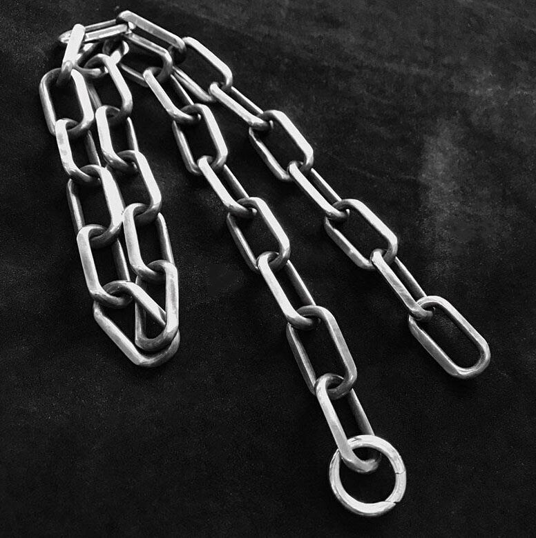 15mm Too Horn Chain - Sterling Silver Solid Cast - Oxidized Vintage Silver Pendant Metal Fashion Men's Necklace 925 Sterling Silver Handmade.