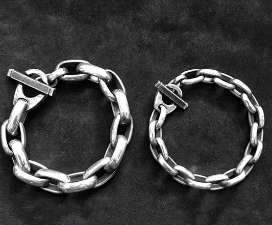 9mm12mm Simple Bracelet - Polished Refined Sterling Silver Bracelet - Couple OT Sterling Silver Handmade Bracelet - Love Gift.