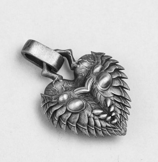 Scarab Pendant - Bug Heart Silver Pendant - Heart Necklace - Antique Silver Jewelry - Handmade Silver Necklace - Couple Pendant