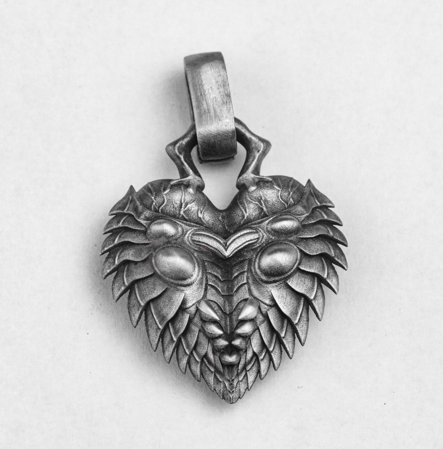 Scarab Pendant - Bug Heart Silver Pendant - Heart Necklace - Antique Silver Jewelry - Handmade Silver Necklace - Couple Pendant