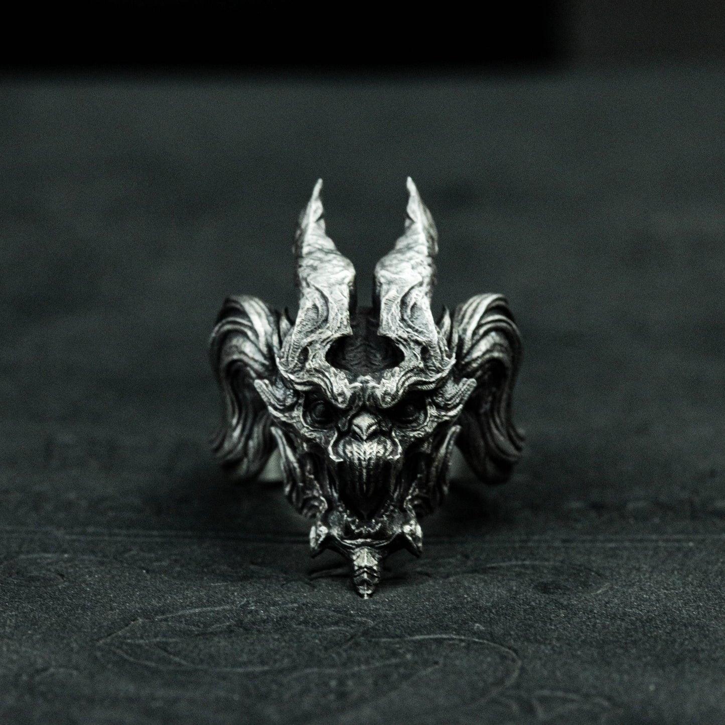 925 sterling silver stone statue ghost head ring, ghost head ring, demon ring, demon jewelry - handmade