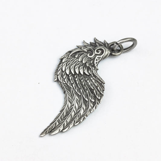 Solid 925 Sterling Silver Large Guardian Angel Wings Pendant, Protection Amulet