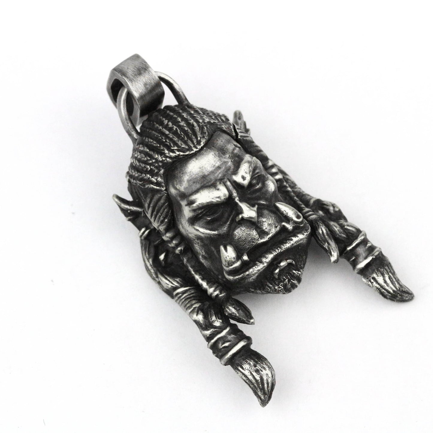 Orc Warrior Tribal Pendant - Artisan Silver MMORPG Inspired Jewelry