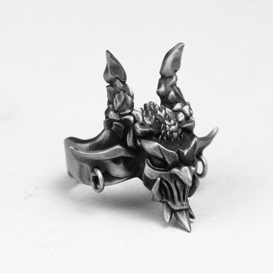 Screaming gargoyle 925 Silver Ring, Gothic Bat Ring Screaming Halloween silver Jewelry