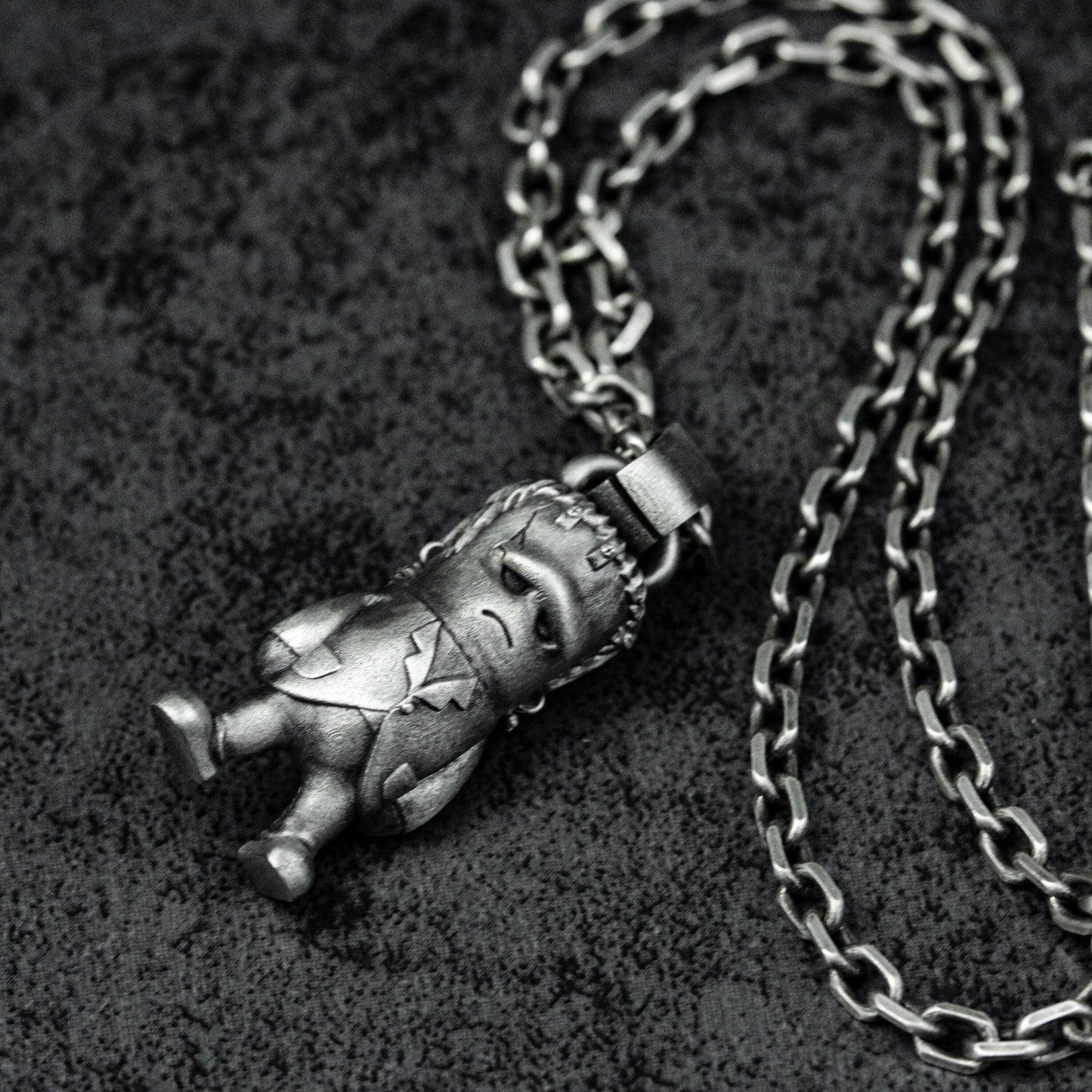 Q-Style Sci-Fi Character Pendant - Artisan Silver Custom Gift Necklace