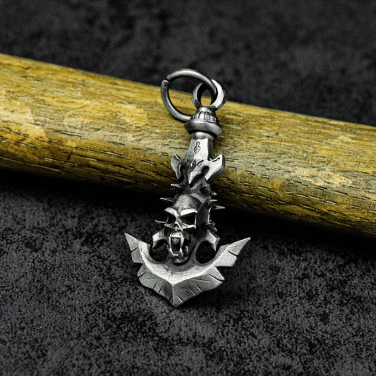 925 Sterling Silver Anchor Skull Necklace, Skull Anchor Pendant for Men, Nautical Jewelry, Surfer Necklace, Christmas Gifts for Him