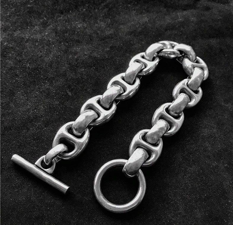 925 Sterling Silver Bracelet - Adjustable Link Bracelet - Handmade Artisan Silver Jewelry - Viking Silver Bracelet - Link Bracelet for Men.