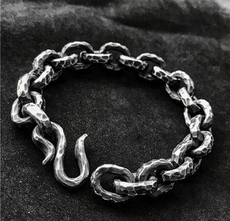 10mm Hammered Textured Silver Bracelet - Men's Cufflink Bracelets - Handmade Artisan Silver Jewelry - Dad's Gift - Oxidized Silver Bracelet.