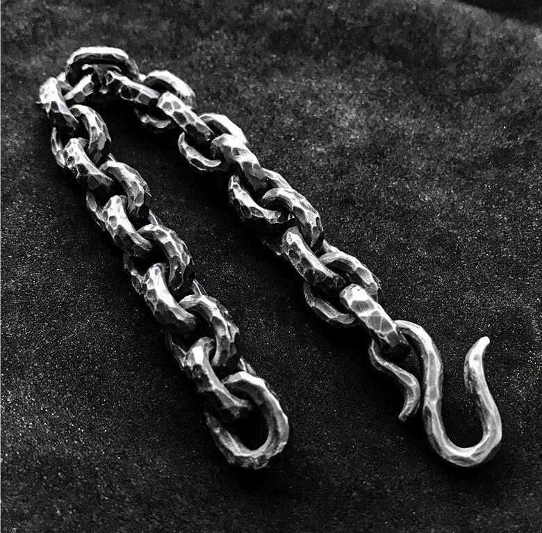 10mm Hammered Textured Silver Bracelet - Men's Cufflink Bracelets - Handmade Artisan Silver Jewelry - Dad's Gift - Oxidized Silver Bracelet.