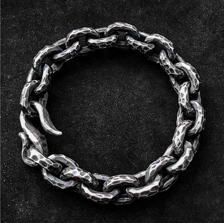 10mm Hammered Textured Silver Bracelet - Men's Cufflink Bracelets - Handmade Artisan Silver Jewelry - Dad's Gift - Oxidized Silver Bracelet.