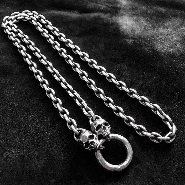 Skull Silver Necklace - Men's Silver Necklace - Handmade Artisan Silver Jewelry - Sterling Silver Solid Cast - Oxidized Silver Pendant.