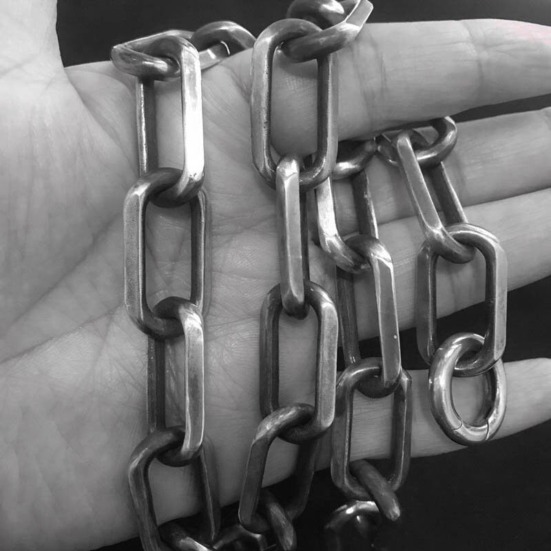 15mm Too Horn Chain - Sterling Silver Solid Cast - Oxidized Vintage Silver Pendant Metal Fashion Men's Necklace 925 Sterling Silver Handmade.