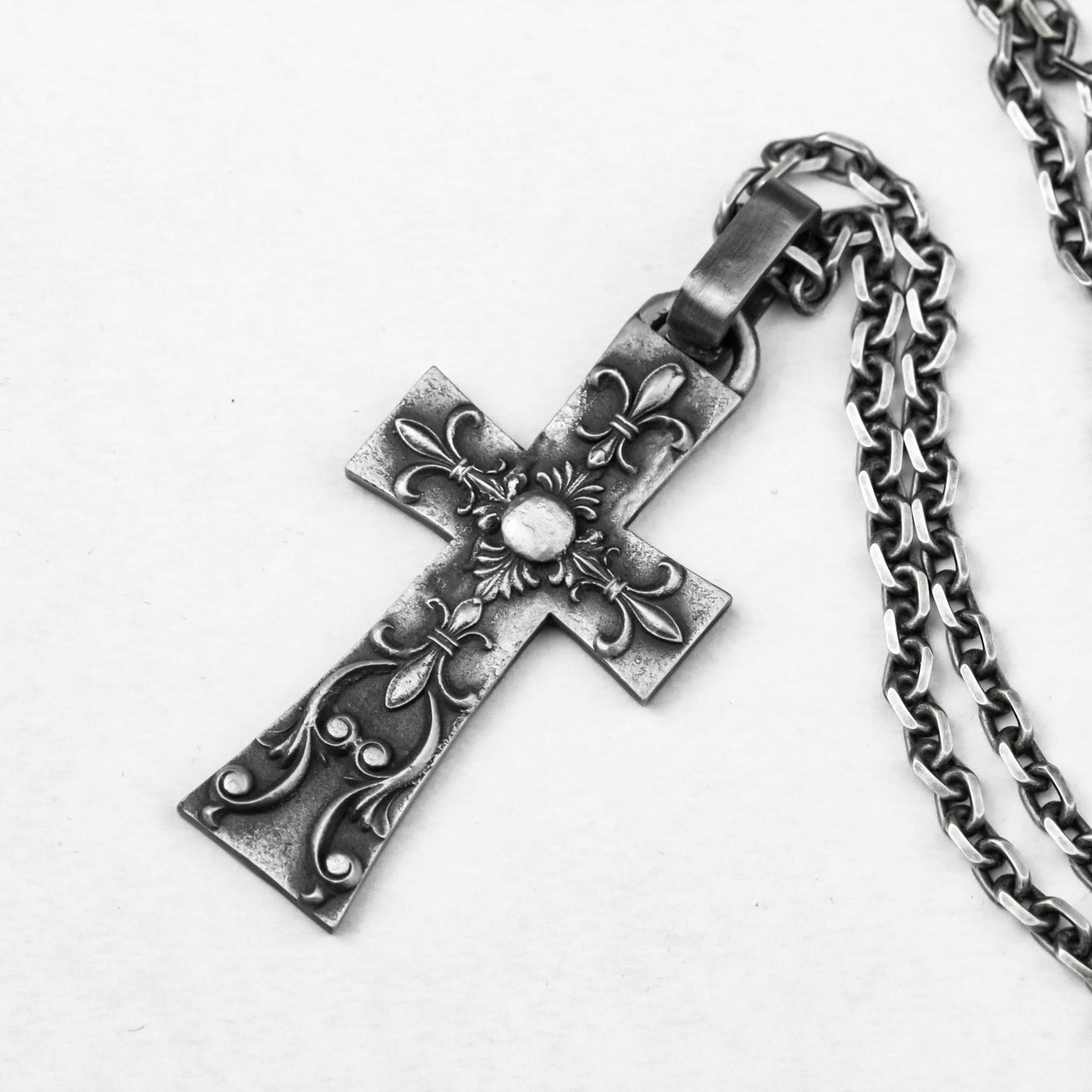 925 Silver Gothic Iris Cross Pendant,European Palace Carved Cross Necklace Brass Craftsman Making Jewelry