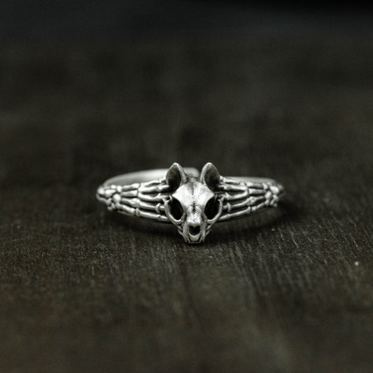 Cat Skull Silver Ring, Cat Ring, 925 Sterling Silver Ring, Fierce Skull Ring - Handmade