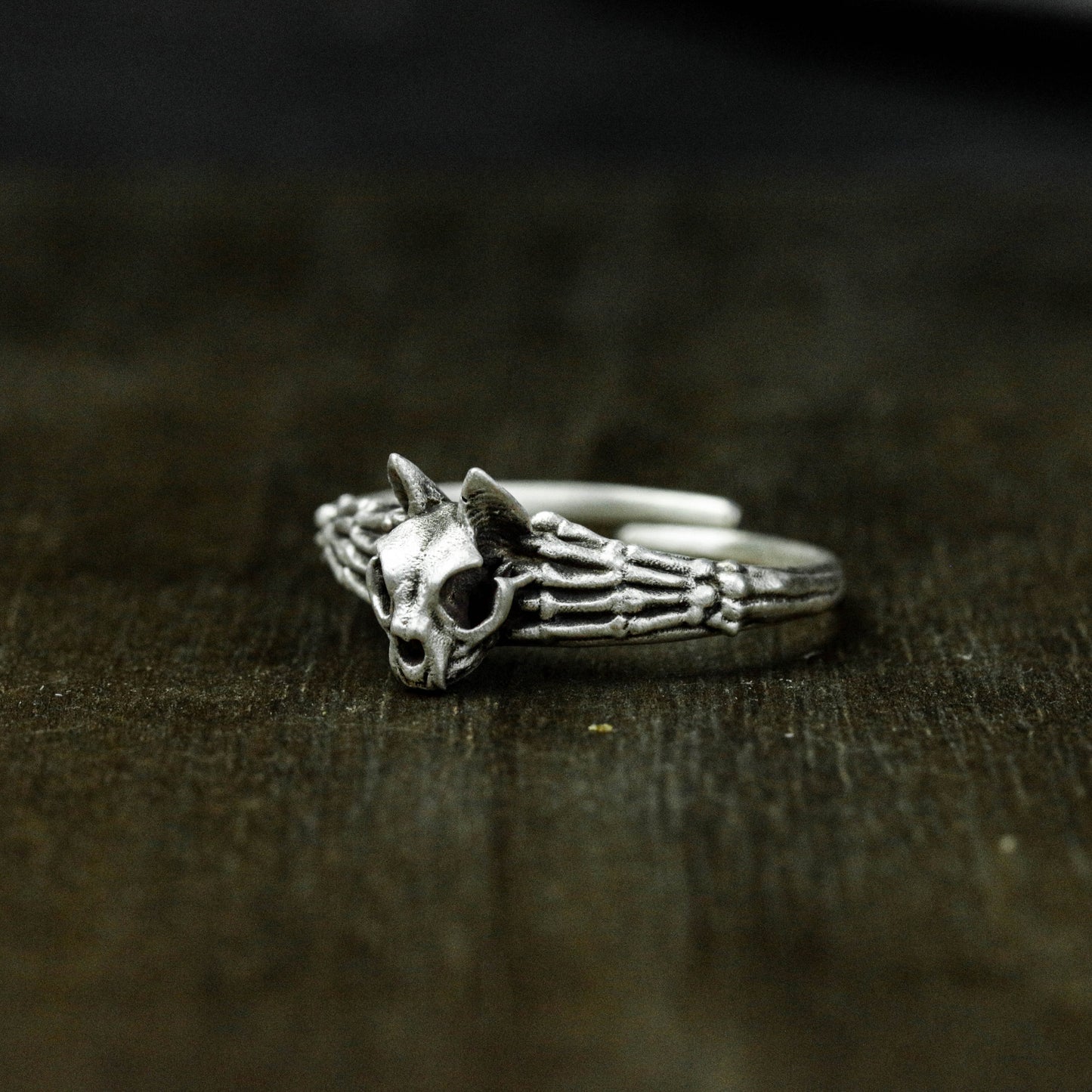 Cat Skull Silver Ring, Cat Ring, 925 Sterling Silver Ring, Fierce Skull Ring - Handmade