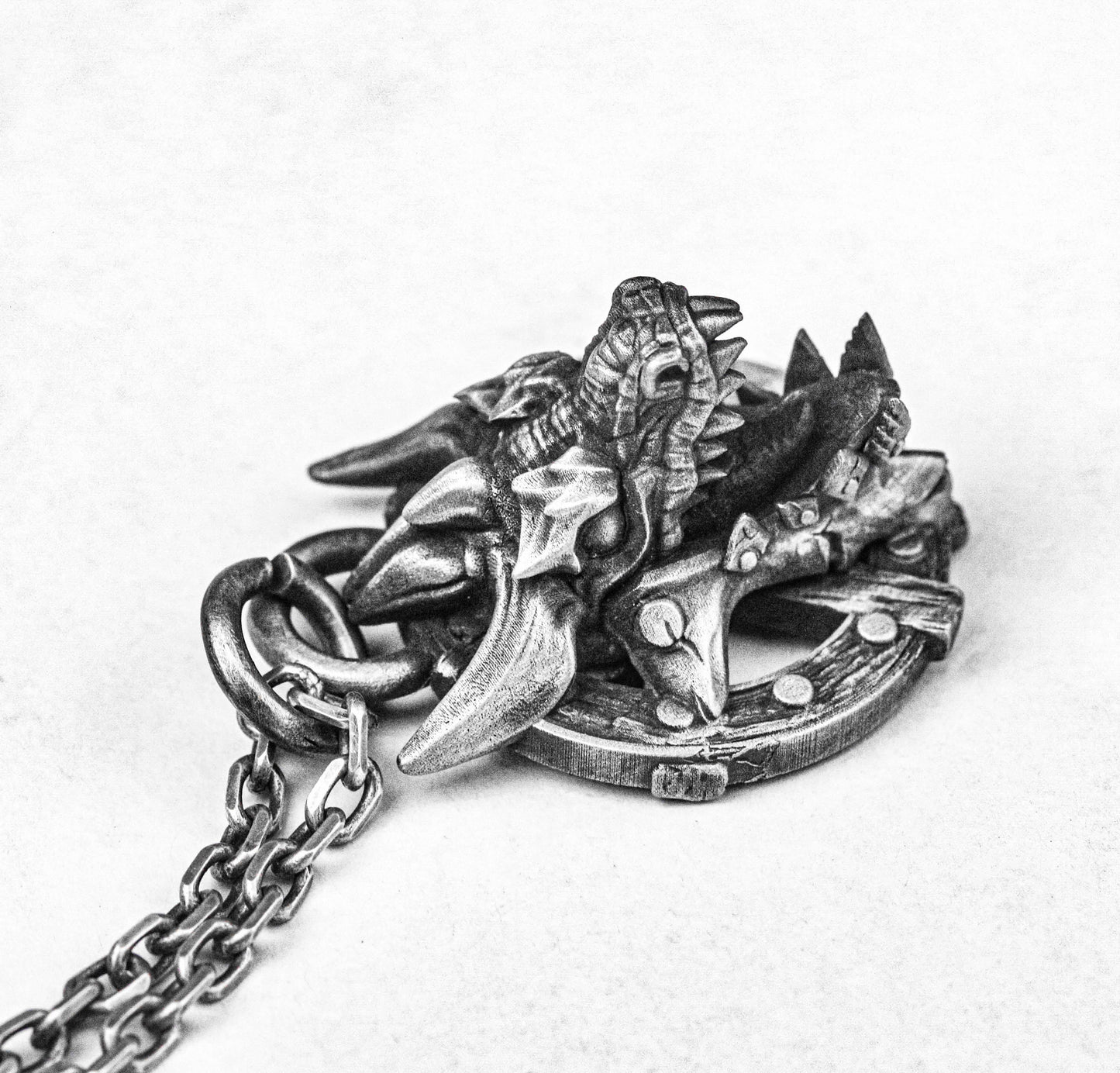 Tyrannosaurus Silver Pendant/Tag-Dinosaur Brass Necklace-Original Embossed Design-Advanced Custom Silver Jewelry-Deadwood Texture Necklace