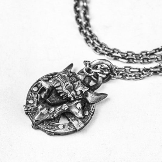 Tyrannosaurus Silver Pendant/Tag-Dinosaur Brass Necklace-Original Embossed Design-Advanced Custom Silver Jewelry-Deadwood Texture Necklace