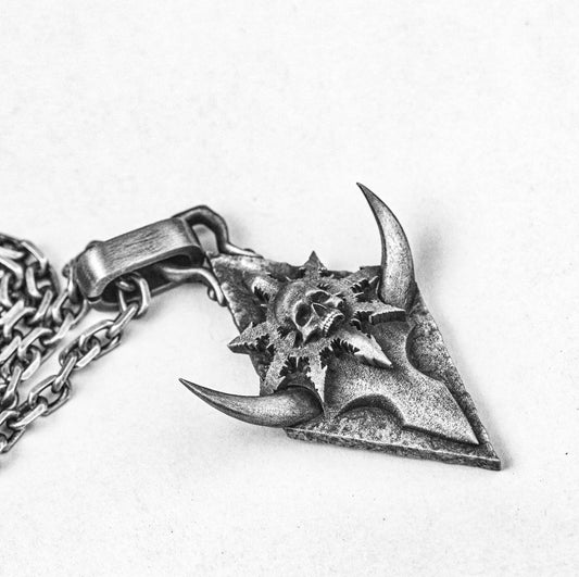 925 Sterling Silver Bull Head Prismatic Pendant-Totem Tag-Silver Hexagram Swordsman Lovers Precious Gift-Handmade