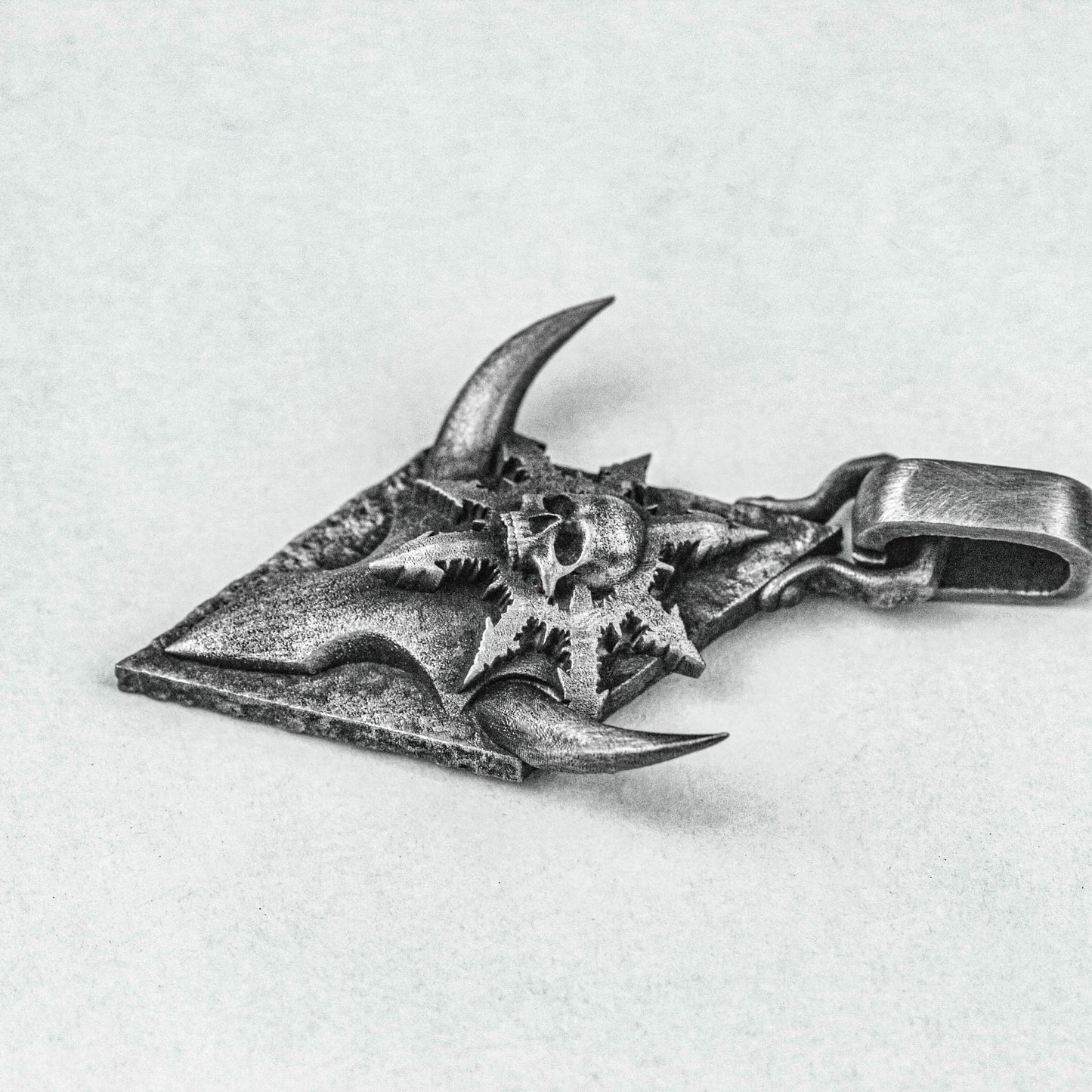 925 Sterling Silver Bull Head Prismatic Pendant-Totem Tag-Silver Hexagram Swordsman Lovers Precious Gift-Handmade