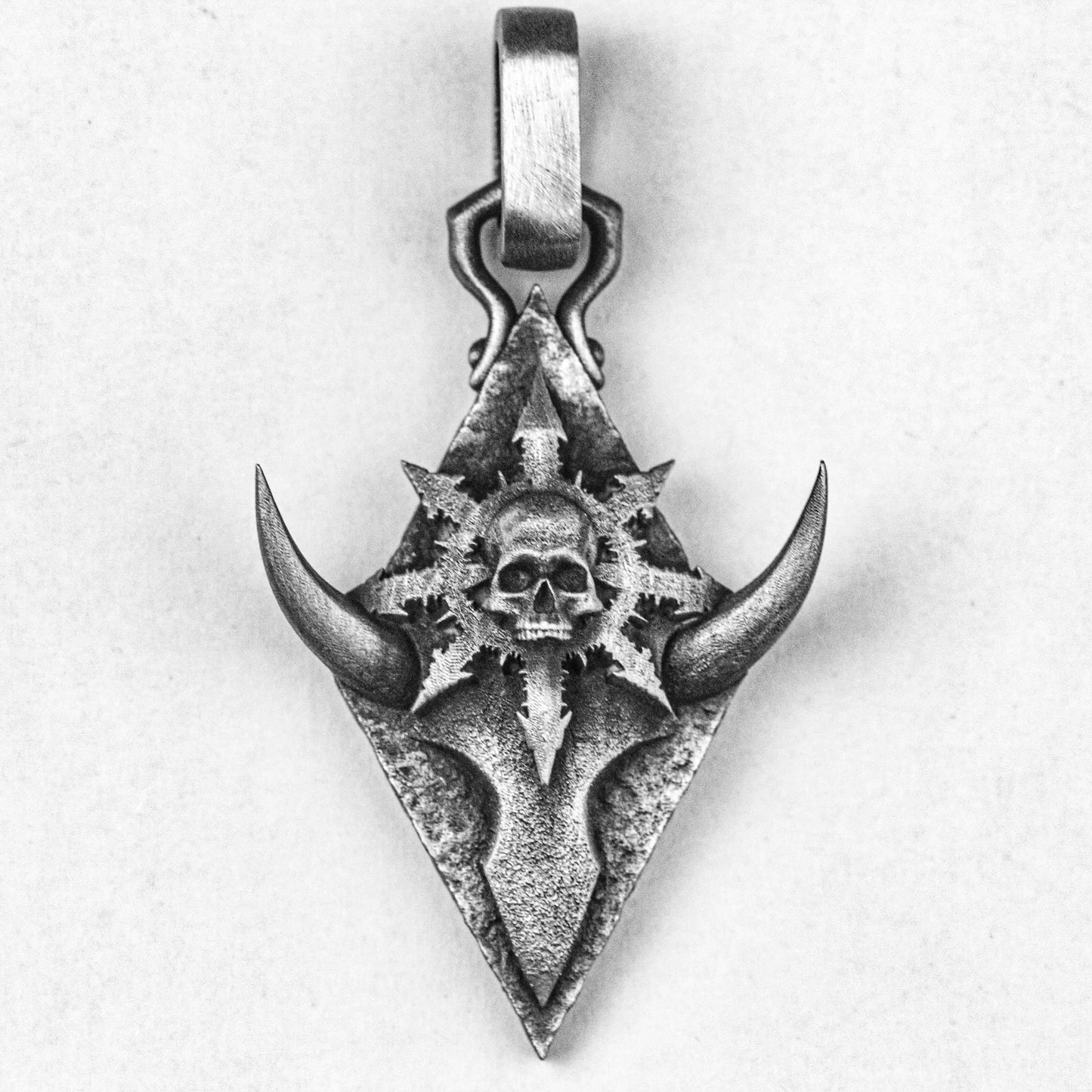 925 Sterling Silver Bull Head Prismatic Pendant-Totem Tag-Silver Hexagram Swordsman Lovers Precious Gift-Handmade