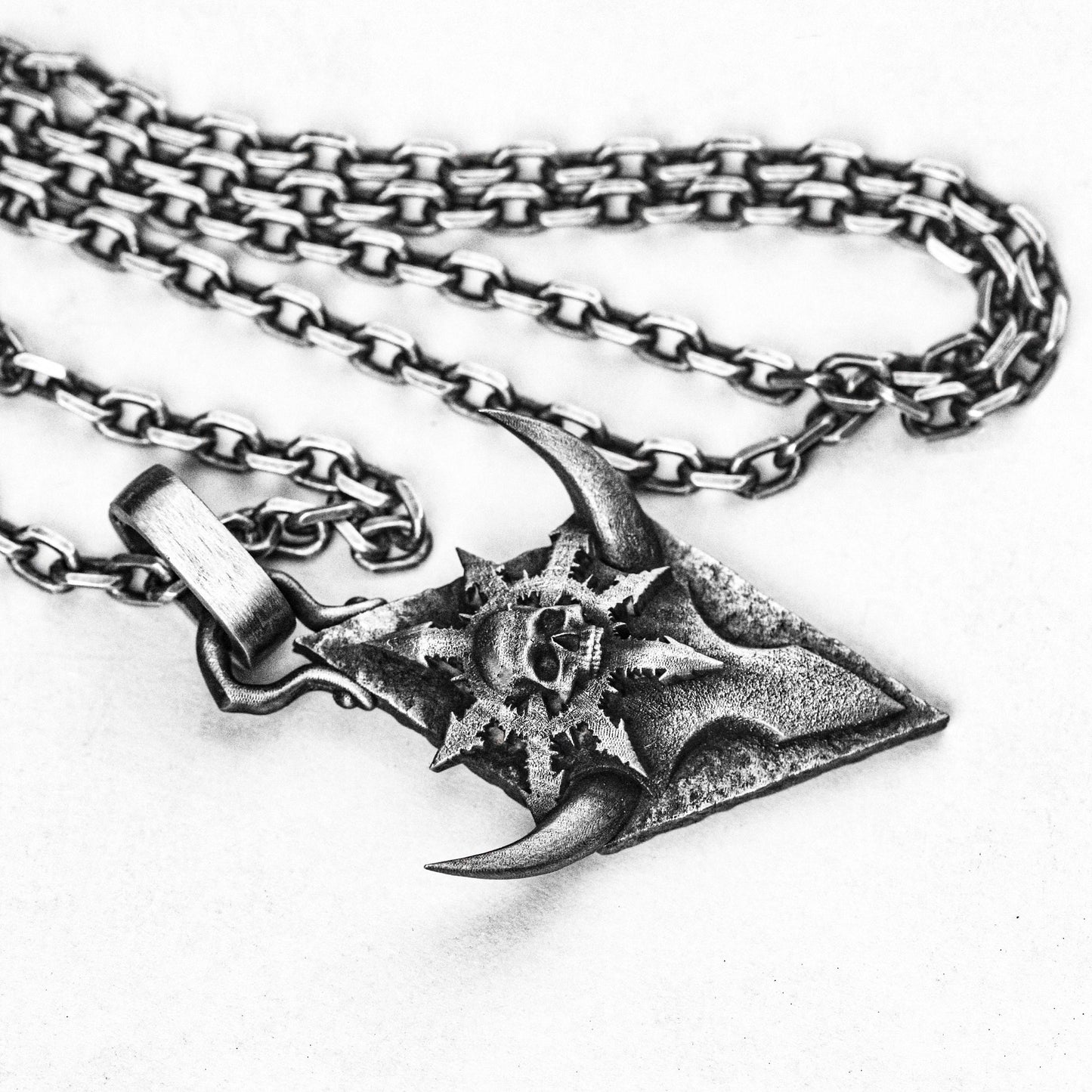 925 Sterling Silver Bull Head Prismatic Pendant-Totem Tag-Silver Hexagram Swordsman Lovers Precious Gift-Handmade