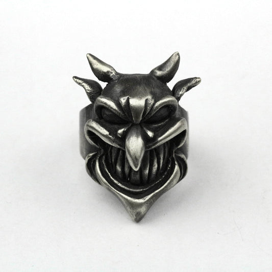 925 silver Devil Satan ring,Devil ring, ugly skull ring, horned skull ring, evil skull ring, brass handmade jewelry