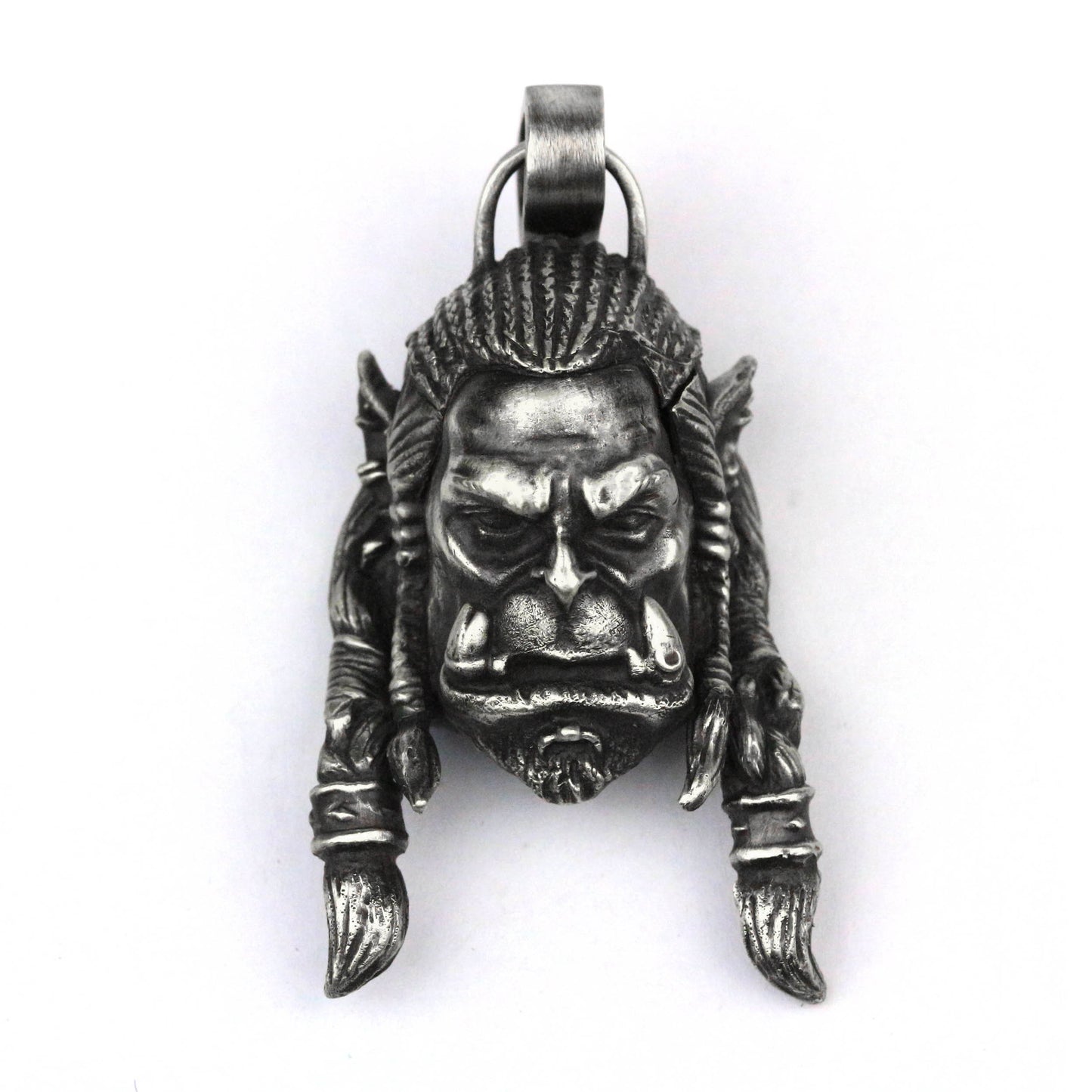 Orc Warrior Tribal Pendant - Artisan Silver MMORPG Inspired Jewelry