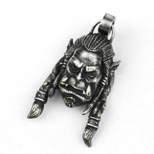 Orc Warrior Tribal Pendant - Artisan Silver MMORPG Inspired Jewelry