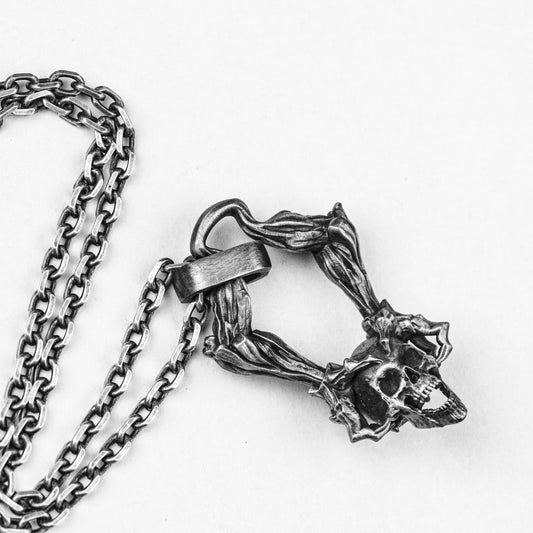 Tear Skull Silver Pendant-Dark Wood Spirit Necklace-Devil Claw Ghost Hand Steel Hand Skull Amulet 925 Necklace