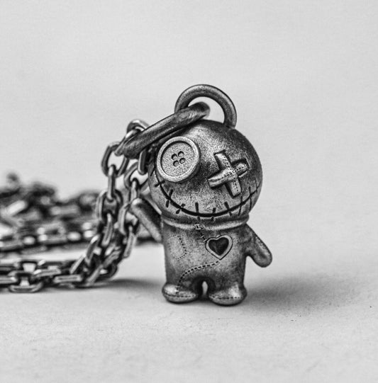 Puppet Elf Silver Pendant-Creative New Product-Doll Patch Anime Heart Cute Small Pendant-Silver Solid Casting Antique