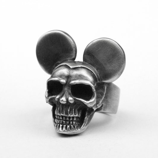 Double-Circle Skull Signet Ring (925 Silver) Big Ear Skull Fantasy Jewelry