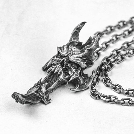 Wisdom Prajna Ghost Face Pendant-Ghost Roaring Pendant-Human Skull Wisdom Gift-Oxidized Silver Jewelry-Wizard Jewelry-Gift For Him