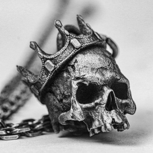Men's Necklace/Crown Skull Silver Pendant/Premium Supreme Skeleton Wisdom Bone Crushing Gothic Gift - Creative Personalization