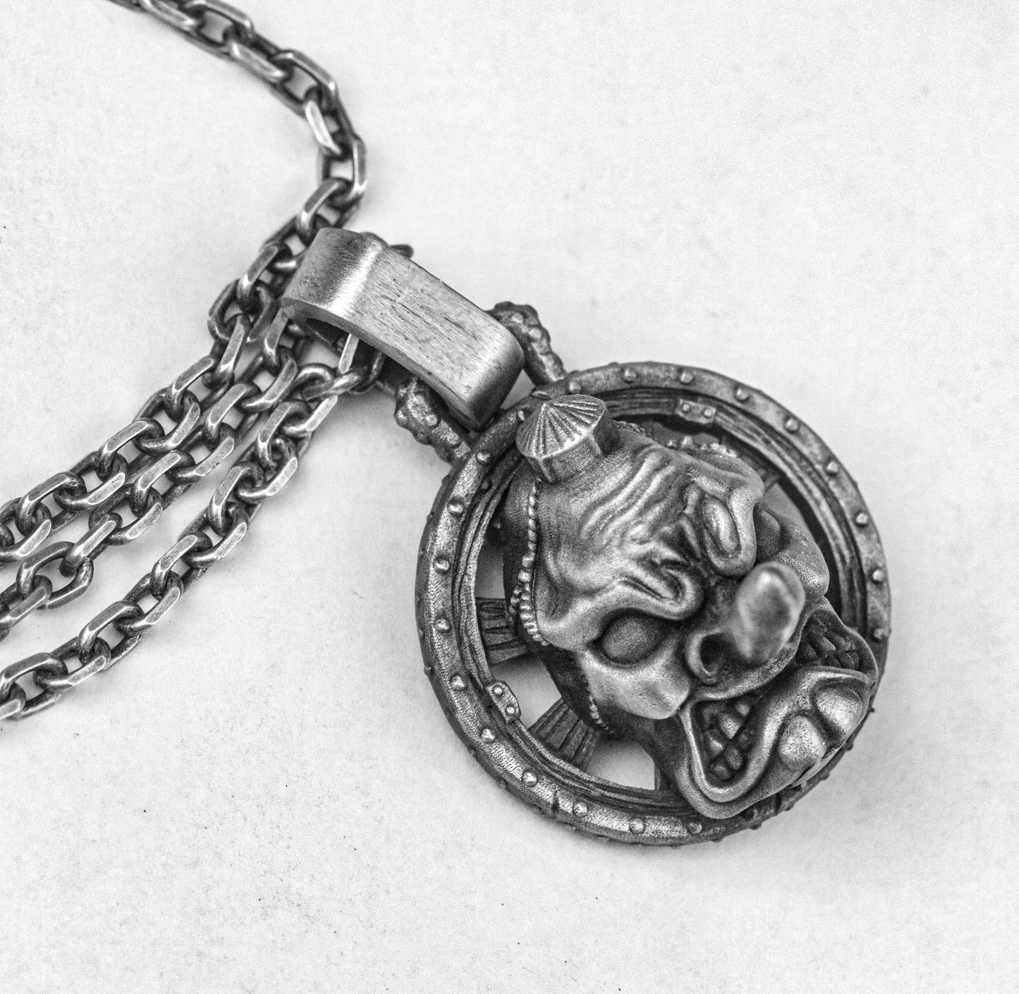 Tengu Pendant - Religious Jewelry - High Quality Coin Necklace - Round Tag Embossed Design - Sterling Silver Necklace
