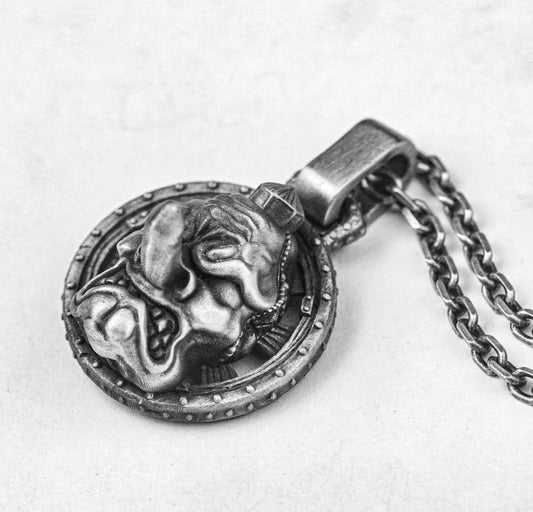 Tengu Pendant - Religious Jewelry - High Quality Coin Necklace - Round Tag Embossed Design - Sterling Silver Necklace