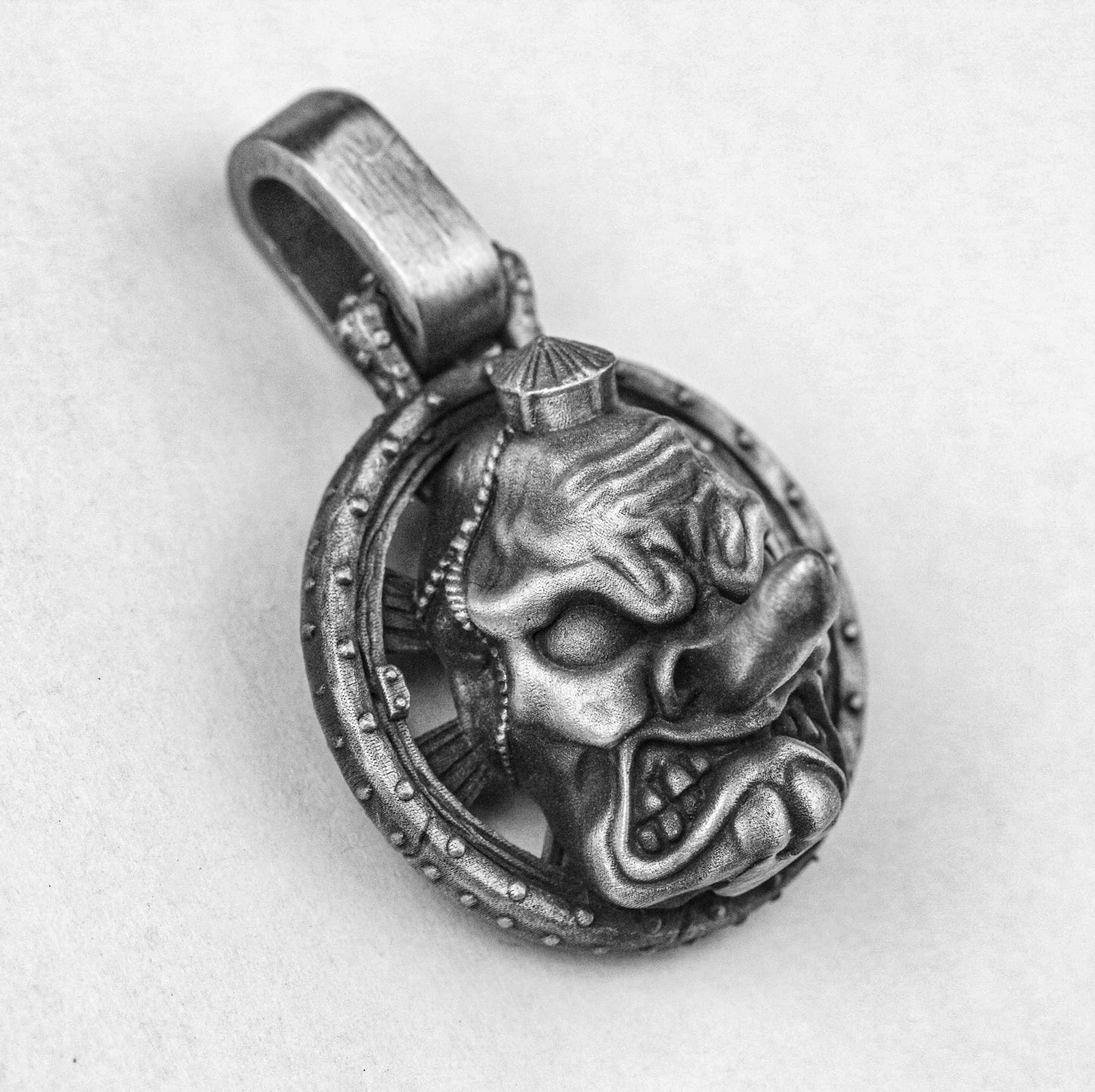 Tengu Pendant - Religious Jewelry - High Quality Coin Necklace - Round Tag Embossed Design - Sterling Silver Necklace