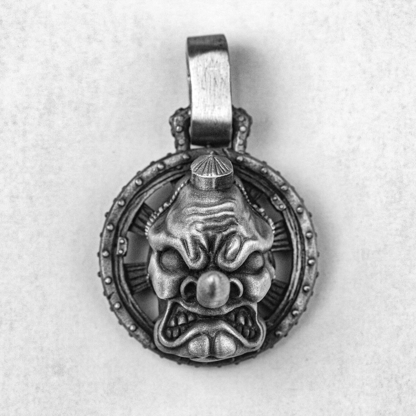 Tengu Pendant - Religious Jewelry - High Quality Coin Necklace - Round Tag Embossed Design - Sterling Silver Necklace