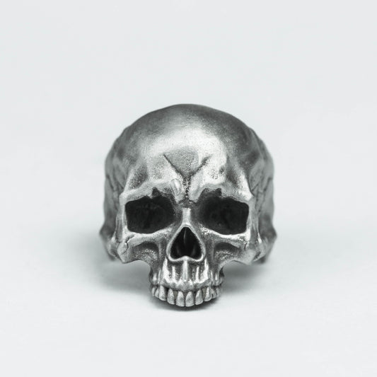 Battle-damaged skull Unique Heavy Sugar Skull Ring half jaw mens skull biker masonic Statement Brass 925 silver handmade custom jewelry