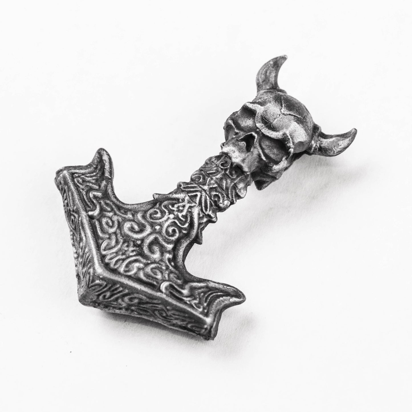 925 silver Thor's hammer pendant, ram's horn skull pendant, wolf jewelry