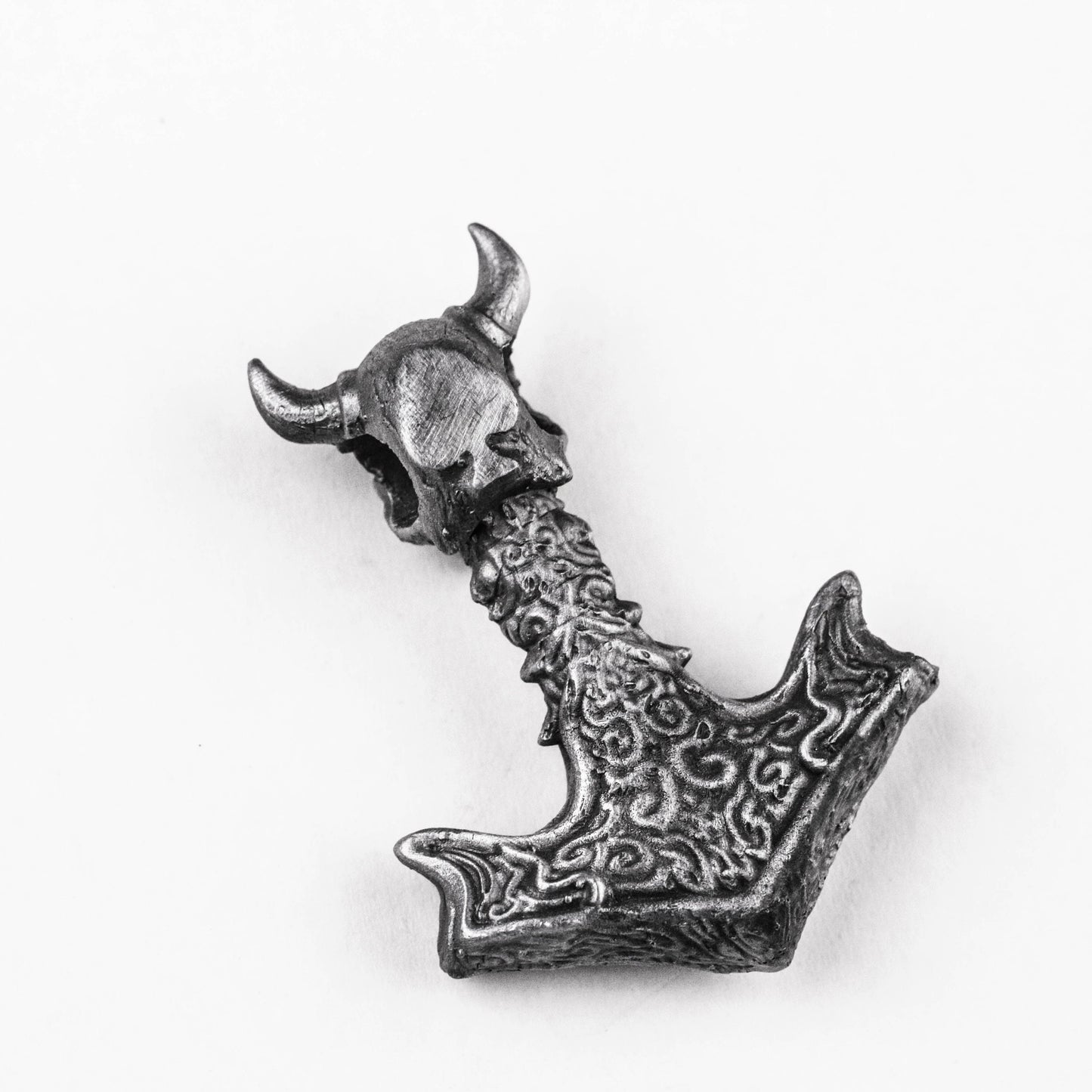 925 silver Thor's hammer pendant, ram's horn skull pendant, wolf jewelry