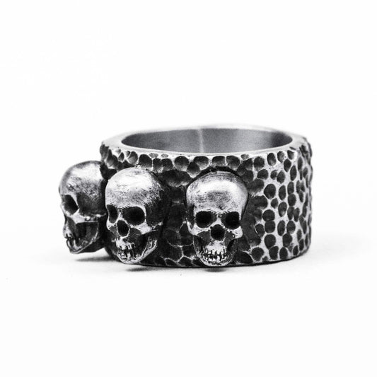 925 silver skull ring, three skull ring, scary skull ring brass craftsman made jewelry
