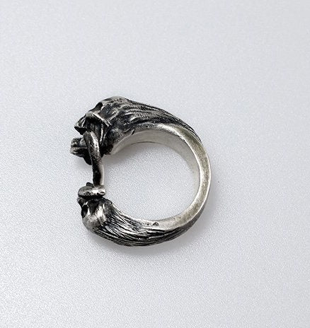 Gothic Rings - Men's Fashion Rings - Double Headed Skull Silver Rings - Bite Rope Skull Rings - Open Rings - Girls Jewelry