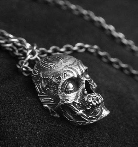 Gothic Necklaces - Vintage Punk Pendants - Zombie Silver Necklaces - Stunning Jewelry - Human Skull Jewelry - Handmade Rings