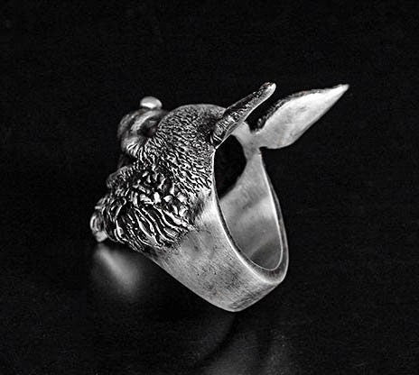 Vintage Sterling Silver Cat Ring - Long Ear Cat Ring - Brass Cat Head - Silver Ring - Lucky Cat Jewelry - Handmade Silver Jewelry